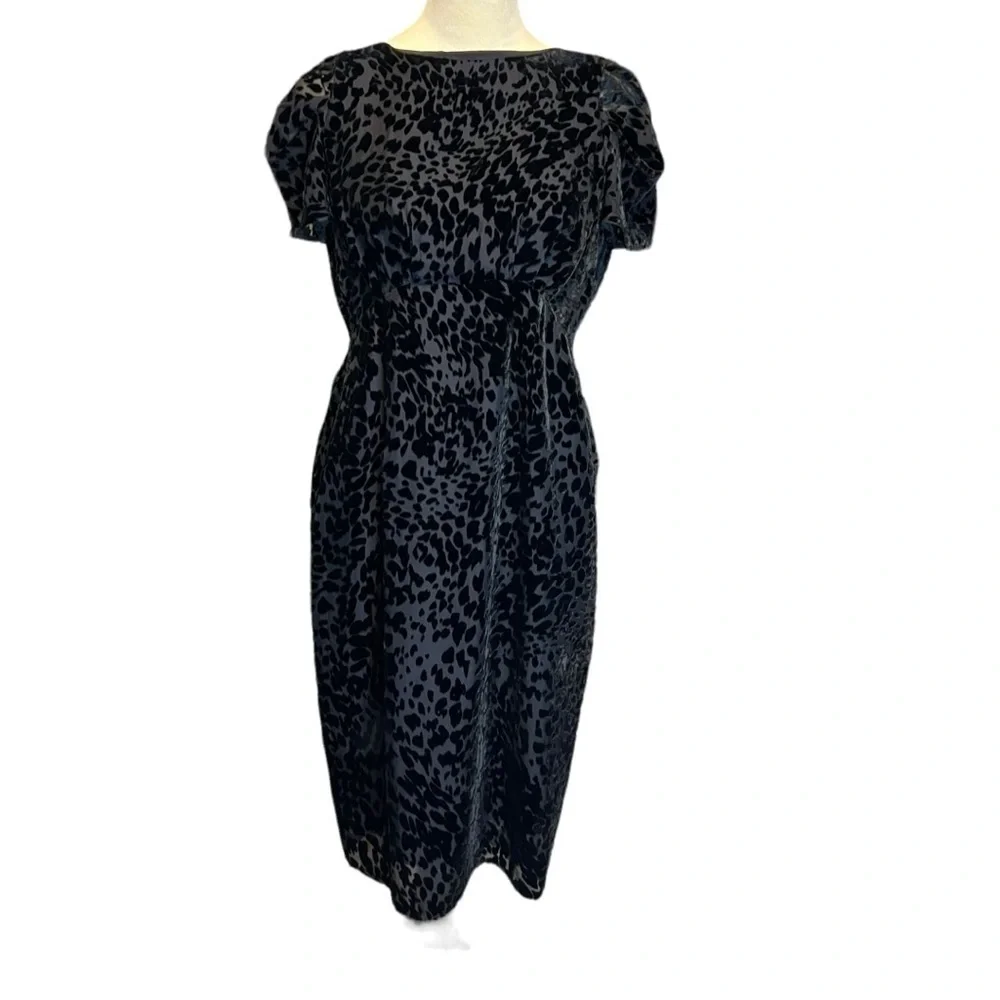 L’AGENCE Black Velvet Leopard Burnout Sheath Cocktail Dress Size 2 - Picture 4 of 9